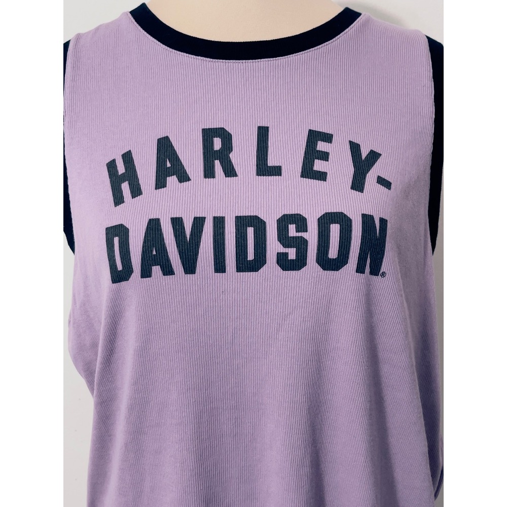 Harley-Davidson Women Purple Ribbed Graphic Tank Top Size L Ringer Sleeveless - Picture 2 of 6